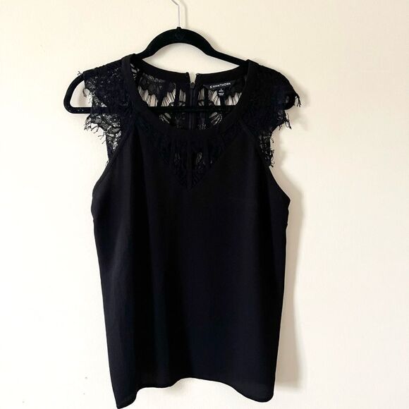 41 Hawthorn Jarred Lace Detail Cap-Sleeve Blouse in Black size LP - Picture 4 of 6